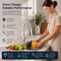 Robinet de cuisine moderne haut de gamme en alliage de zinc, eau froide uniquement, finition chromée, montage sur plan, poignée unique, rotation à 360 degrés, facile à utiliser