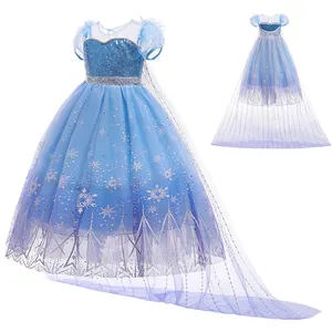 Платье для принцессы Эльзы, голубое Сетчатое платье с пышными рукавами