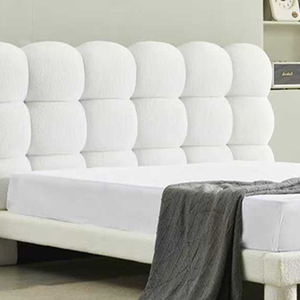 Base de Cama de Tela Gris Claro que Ahorra Espacio con Cabecero Moderno de Burbujas - Product Image 6