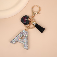 Porte-clés photo numérique de luxe avec pendentif cœur noir à sequins argentés en alliage premium et pompon, best-seller, breloque de sac