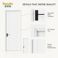 Porte intérieure moderne en MDF peint blanc, rainurée verticalement, insonorisée, sur mesure pour chambre, hôtel, appartement