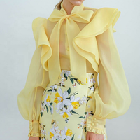 Tongrui – chemisier transparent solide à manches longues et col papillon pour femme, tenue de bureau, nouvelle collection 2022