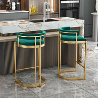 Tabourets de bar modernes en velours à comptoir haut Chaise Café Restaurant Loisirs Métal Coussin rembourré Accoudoir Café Mobilier de bar