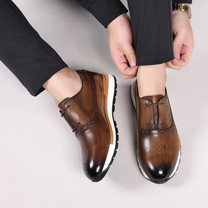 Men's Genuine Leather Oxfords Round Toe Lace-up Breathable Office Career Dress <b>Shoes</b> All Seasons Solid Pattern Rubber Outsole - Product Image 4