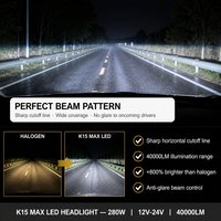 CANBUS K15 MAX 280W 40000LM 6000K H4/H7/H11/9005/9007 Bombillas LED para Faros Delanteros de Coche con Luces Antiniebla