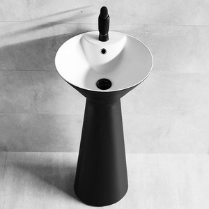 Ceramic Pedestal <b>Basin</b> <b>Round</b> Single Hole Glossy Finish Bathroom Sink - Product Image 4