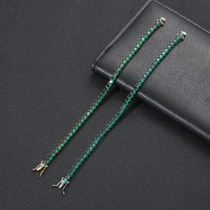 Pulsera de tenis de circonio verde de 4 mm, pulsera de circonita de una sola fila con incrustaciones de cobre, collar de moda Tanjing Lijing - Product Image 1