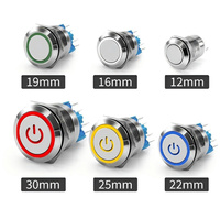 BONENS Interruptor de Botón Metálico Momentáneo con Anillo LED Rojo/Verde/Azul de 12/16/19/22mm, IP65, Acero Inoxidable, Personalizable, 1NO1NC