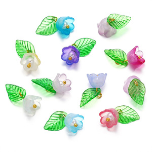 Pendentif en acrylique fleur et feuille, accessoires de bijoux DIY, 8 couleurs, style nature, chaîne de téléphone portable, décorations de sac - Product Image 4