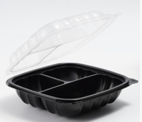Contenedor de comida de PP con bisagras de plástico desechable duradero de dos colores, caja de platos para llevar impresa con logotipo personalizado