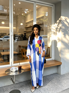 2026 New Fashionable Loose V Neck Ethnic BouBou Arrival <strong>African</strong> Pink Plaid <strong>Print</strong> Kanga <strong>Dress</strong> Plus Size Lightweight Embroidery - Product Image 3