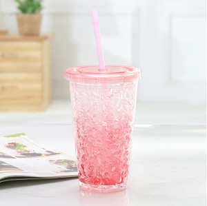 Creative Outdoor Summer Ice <strong>Cup</strong> Gel Refrigeration Double Layer Plastic Discoloration Crushed Ice <strong>Cup</strong> <strong>Chill</strong> Straw <strong>Cup</strong> Custom Patt - Product Image 5