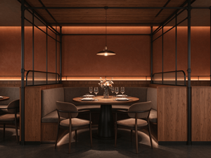 Conception d'intérieur de restaurant de luxe sur mesure avec comptoir de bar LED, mobilier en bois et vitrine à desserts - Product Image 3