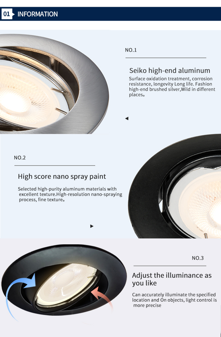 Indoor Recessed Downlight Fixtures Gold Round 84Mm 7W Adjustable Led Spotlights