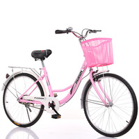 Vélo de ville à cadre en acier carbone à une vitesse, 26 pouces, vélo urbain pas cher pour femmes