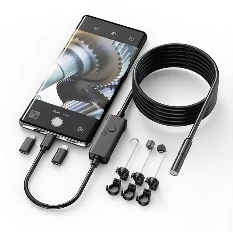 Endoscópio USB Tipo-C Câmera de Inspeção de Encanamento Automotivo Câmera de Parede de Esgoto Digital HD Endoscópio Industrial