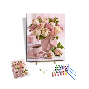 Lukisan dengan angka untuk anak-anak dewasa merah muda putih Kit mawar dinding rumah ruang tamu