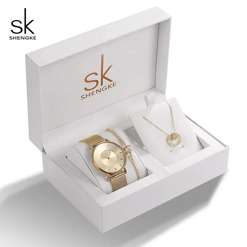 SHENGKE SK 럭셔리 쥬얼리 시계 세트 팔찌 & Bangles 시계 귀걸이 목걸이 쥬얼리 시계 세트 95002 선물