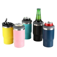 Raffreddatore di lattine in acciaio inossidabile 4 in 1 da 14 once isolato con 2 coperchi per lattine sottili da 12 once, lattine regolari, bottiglie di birra e bevande miste