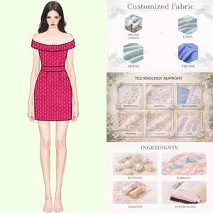 Kadınlar için Omuzları Açık Mini Elbise, Dar Kesim Bel, Pembe Dokulu Bodycon, Yaz Partisi Kokteyl Elbisesi - Product Image 1