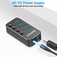 Concentrateurs USB en aluminium RSHTECH avec adaptateur d'alimentation CC 5V/2A, adaptateur de concentrateur 5 Gbps, concentrateur USB 3.0 4 ports pour Macbook et ordinateur