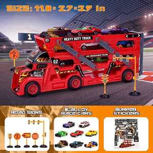 Taşıma taşıyıcı kamyon araba oyuncak 8 pres döküm arabalar ve 9 yol işaretleri ile 1map transporter başlatıcısı çocuklar için döküm araba - Product Image 5