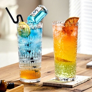 Grand verre à cocktail Mojito à rayures, gobelet à soda, verre à jus transparent à grande capacité, verres Highball côtelés pour bar - Product Image 3