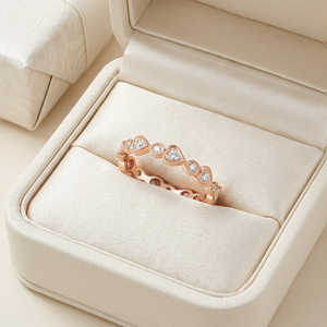 แหวนดีไซน์รูปหัวใจแบบซ้อนได้ ขายดี ราคาส่ง ทองคำขาว 18K ประดับเพชรแท้ธรรมชาติ แหวนครึ่งวงนิรันดร์ สำหรับผู้หญิง สวมใส่ได้ทุกวัน - Product Image 6