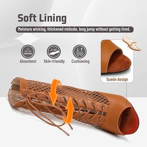 Botas de Baile Latino de Punta Abierta de 10 cm Color Marrón, Zapatos de Baile de Salón, Tango, Jazz, Salsa y Swing de Cuero para Mujer - Product Image 3