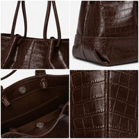 Tas Tote Kulit Asli Mewah Logo Kustom Grosir Produsen, Tas Selempang Wanita Berkapasitas Besar Motif Croco Mengkilap