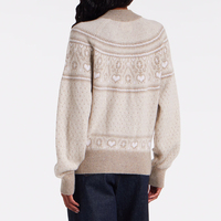 Wisrise Cardigan en cachemire beige jacquard anti-rides élégant à col bénitier pour femme, personnalisable et de haute qualité