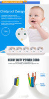 Multiprise portable avec prise EU, dotée de 5 prises en cuivre, protection pour enfants, CE, pour une utilisation en intérieur et en voyage