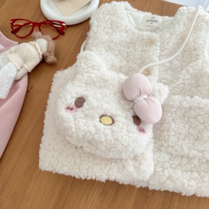 Tongxingyuan Girls' Fleece Vest Off-white Thickening Cartoon Baby Autumn Winter Warm Coat Child Vest 90 - Product Image 3