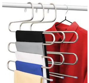 S-образные вешалки для одежды и брюк из нержавеющей стали, органайзер для хранения в шкафу, вешалка для брюк, джинсов, шарфов, металлическая вешалка для брюк