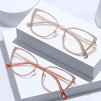 MS 81562 2024 Nuevas Gafas de Sol de Metal Brillante para Mujer, Montura Delgada con Diseño de Ojo de Gato, Gafas Ópticas Anti-Luz Azul, Diseño de Gafas Brillantes Personalizadas