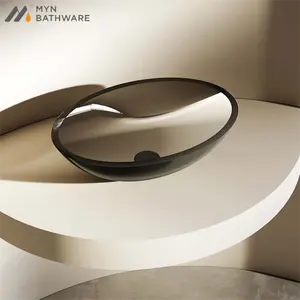Mini Modern Black Oval Glass Counter Top Vessel bathroom Sink Crystal Mounting Black Bowl Resin Vanity Sink