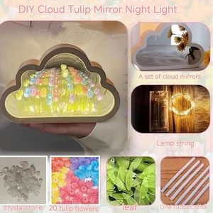 Tsinye ไฟกลางคืนดีไซน์กระจก LED รูปเมฆพร้อมโคมไฟดอกไม้ประดิษฐ์สำหรับตกแต่งโต๊ะในห้องนอนของขวัญสุดเพอร์เฟกต์ - Product Image 6