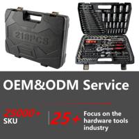 Coffret d'outils de 218 pièces en acier au chrome-vanadium avec clés à cliquet, douilles et embouts de tournevis pour l'entretien automobile et domestique