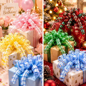 Ensemble de nœuds bouclés en organza métallique polyester certifié OEKO-TEX, prêts à la vente, pour Noël, destinés aux détaillants américains - Product Image 2