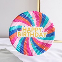 Assiettes jetables en papier kraft biodégradable imprimées sur mesure avec motif Joyeux Anniversaire pour fête d'anniversaire