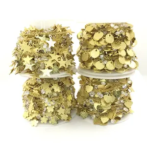 Flor/estrella/corazón/Ronda granos encantos de piedra CZ chapado en oro de latón Rosario cadenas para DIY hecho a mano joyería
