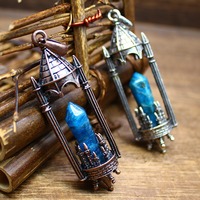 Pendentif en cristal de château gothique vintage, breloque en alliage incrustée d'une gemme hexagonale, pendentif en cristal de château gothique pour la création de bijoux DIY