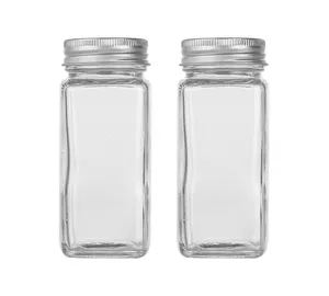 Food Grade In Bulk 4.0oz 120ml Salt Spice Container Glass Square Spice Jar with Plastic Aluminum Lids