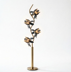 Lampe sur pied artistique en forme de fleur, pétales en verre rose et gris, lampe sur pied moderne en forme de fleur E26, lampe décorative à tige métallique pour chambre à coucher - Product Image 2
