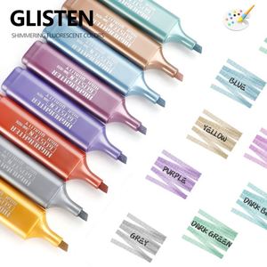 Surligneurs en plastique scintillants métalliques fluorescents pour étudiants et enfants – Marqueurs multicolores pour la prise de notes - Product Image 1