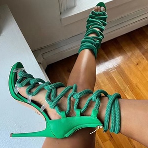 Sandales d'été à talons hauts pour femme, à lanières croisées à la cheville, à lacets, respirantes, à bout ouvert, design tendance, grande taille 43, sexy - Product Image 2