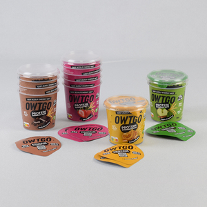 Emballage <span class=keywords><strong>de</strong></span> yaourt 500 ml 500 g 16 oz, bol en plastique PP blanc avec joint en aluminium et couvercle transparent, manchon en papier - Product Image 1