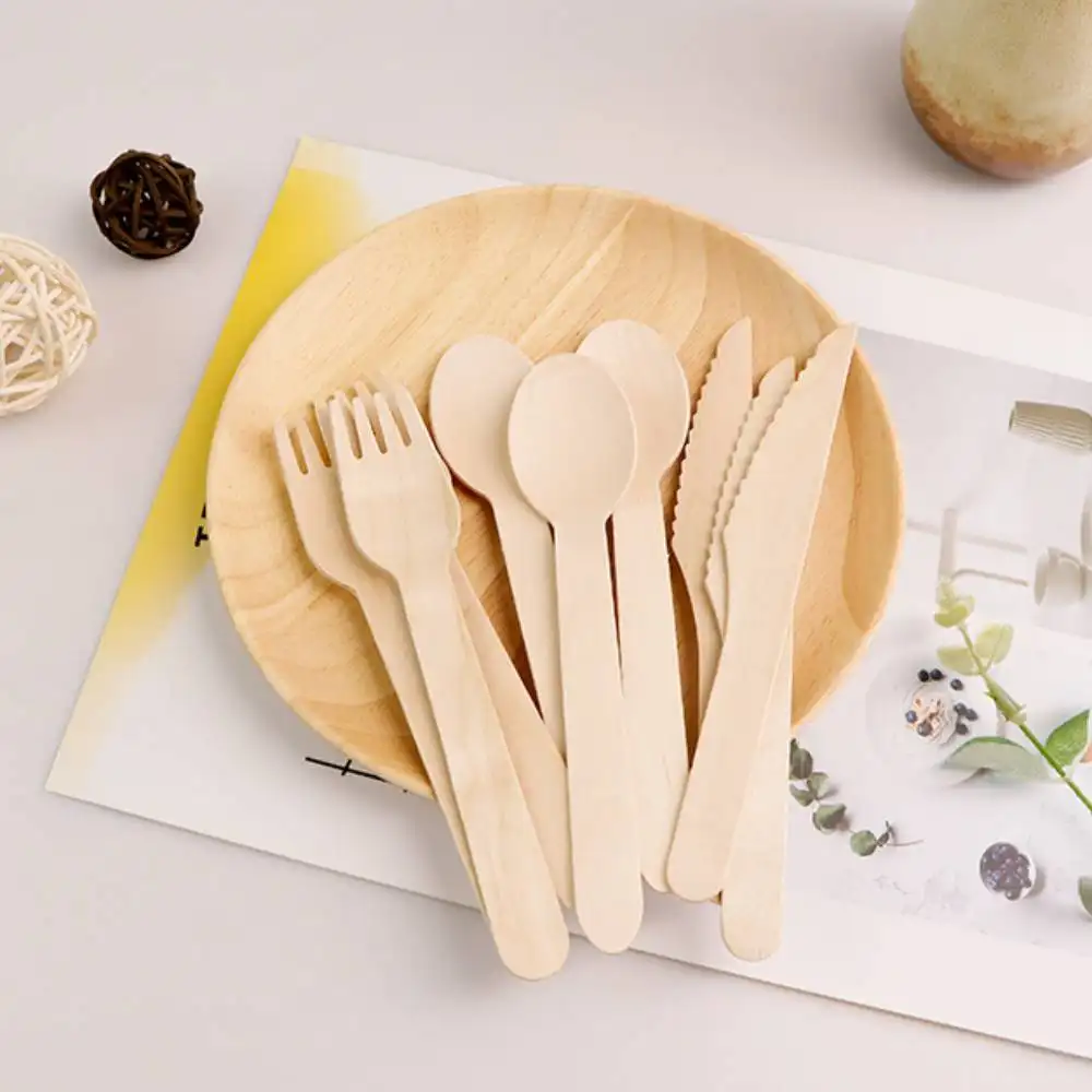 16cm Fork Spoon Knife Set Disposable Disposable Wooden Cutlery Disposable Wood Cutlery