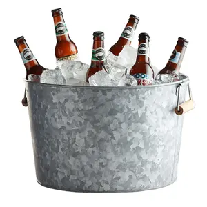 Galvanized Metal Custom Metal Tin Beer Bucket Party Tub With Handle Galvanized Ice Bucket