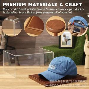 Hesen Solid Wood Baseball Cap Display Case Transparent Acrylic <b>Hat</b> <b>Stand</b> With Shelves For Collection Storage - Product Image 5